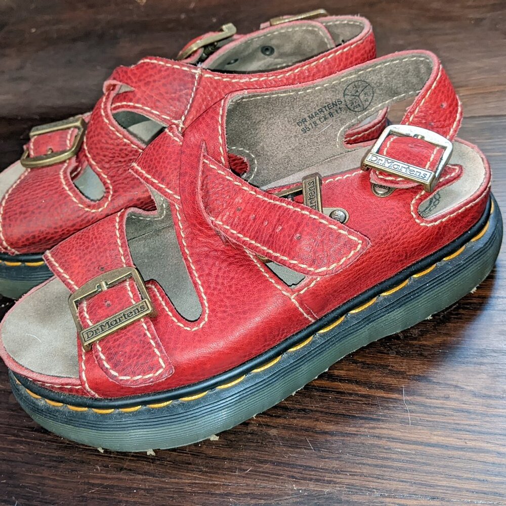 Dr martens red leather Y2K platform sandals size 37